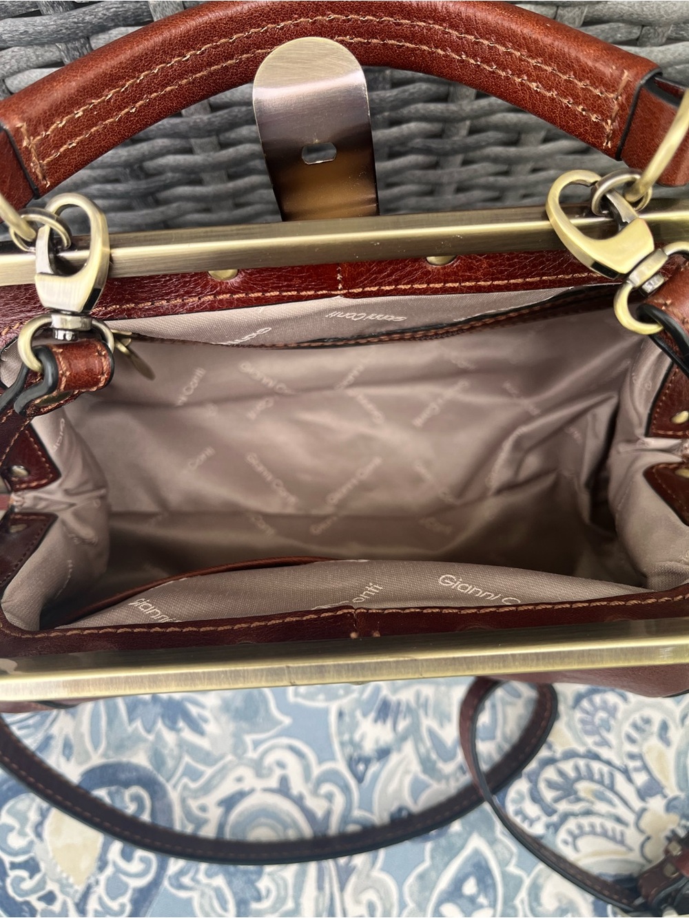 Gianni Conti Brown Leather Satchel with Brass Frame - Picture 6 of 7
